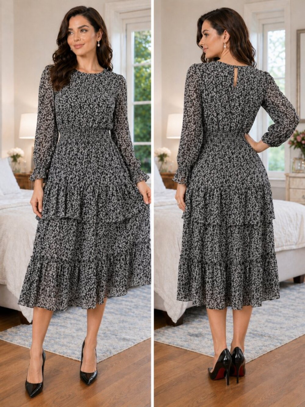 MISA Los Angeles Sophia Asymmetrical Ruffle Smocked Midi Dress $356 - Picture 1 of 12
